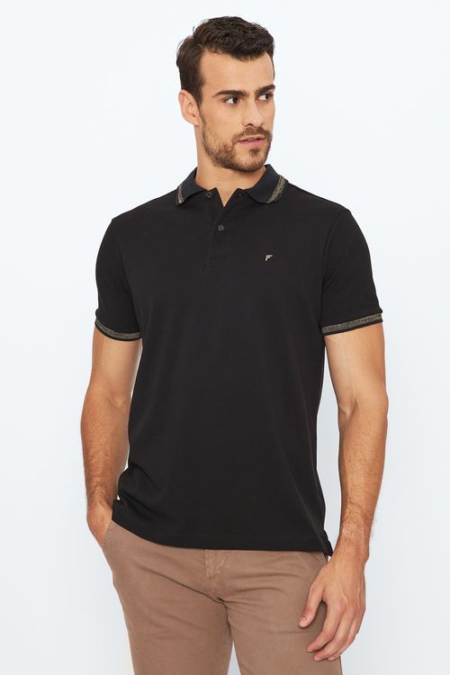 Camisa Polo Manga Curta Regular Giorno Fideli - Preto