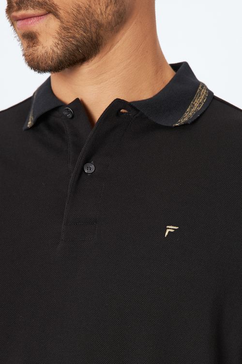 Camisa Polo Manga Curta Regular Giorno Fideli - Preto
