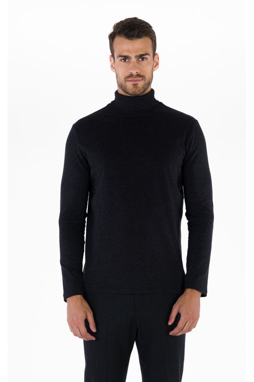 Blusa Manga Longa Regular Gola Alta Giorno Fideli - Preto
