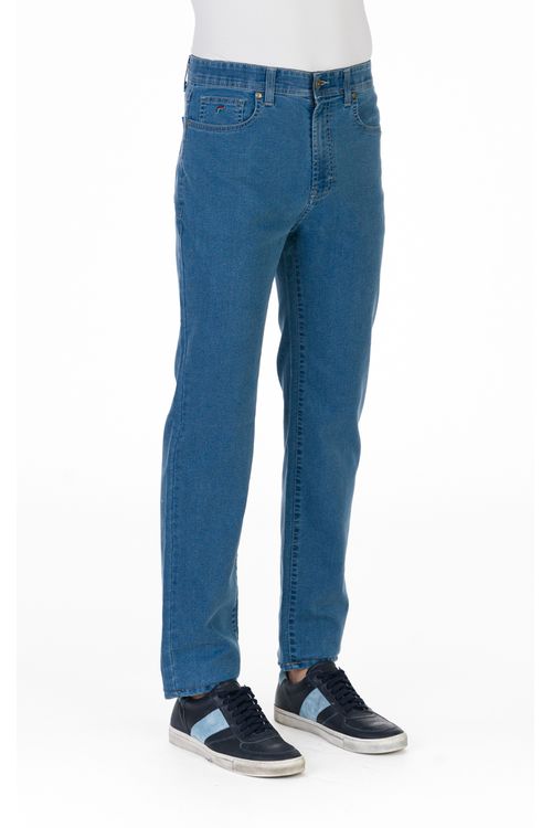 Calça Jeans Tradicional Com Elástico Giorno Fideli - Azul Médio