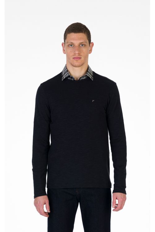 Blusa Manga Longa Regular Gola Careca Giorno Fideli - Preto