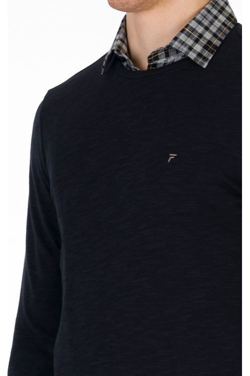 Blusa Manga Longa Regular Gola Careca Giorno Fideli - Preto