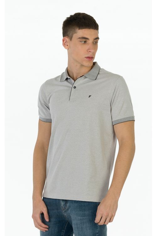 Camisa Polo Manga Curta Regular Giorno Fideli - Cinza