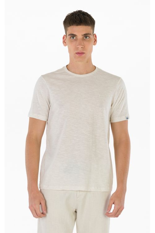 Camiseta Manga Curta Regular Ecollezione Fideli - Cru/Bege