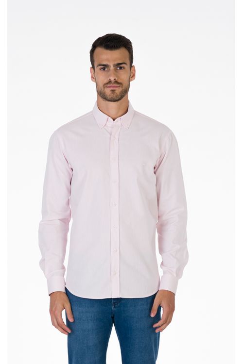 Camisa Casual Manga Longa Regular Oxford Giorno Fideli - Vermelho