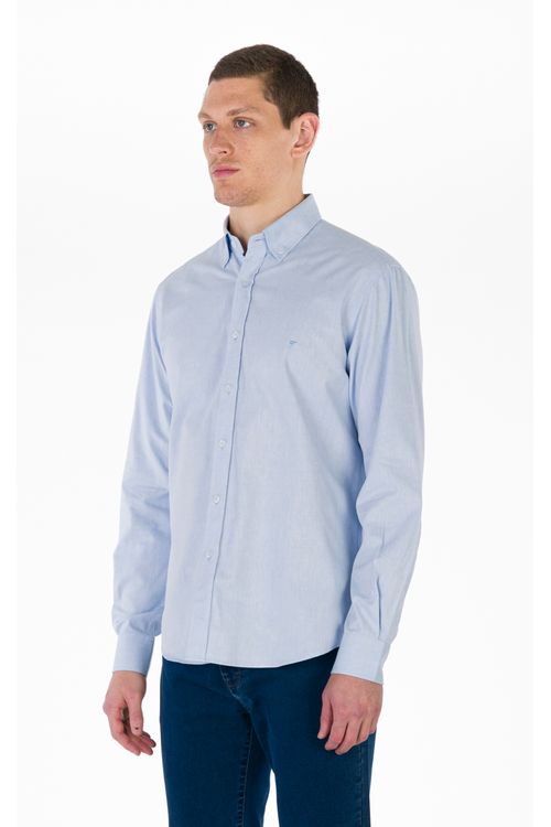 Camisa Casual Manga Longa Regular Oxford Giorno Fideli - Azul