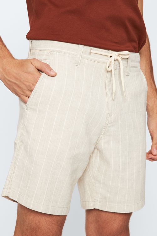 Bermuda Jeanswear Regular Verano Listrada Giorno Fideli - Bege Com Listra Off White