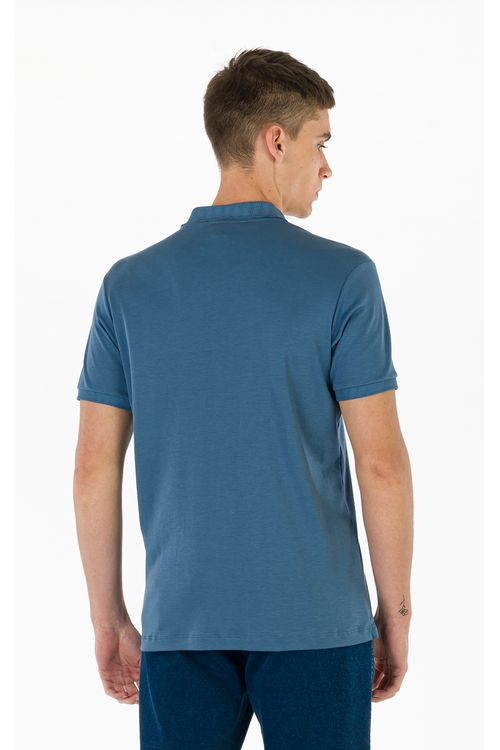 Camisa Polo Manga Curta Regular Algodão Pima Ufficio Fideli - Azul