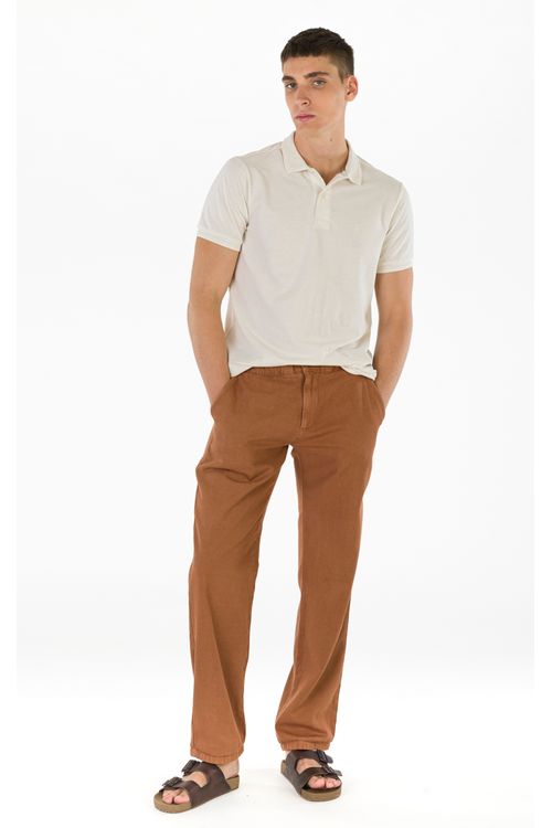 Camisa Polo Manga Curta Regular Ecollezione Fideli - Cru/Bege