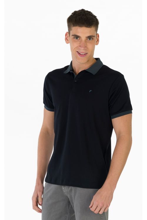 Camisa Polo Manga Curta Regular Giorno Fideli - Preto