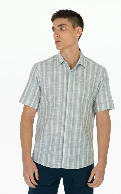 Camisa Casual Manga Curta Slim Xadrez Giorno Fideli