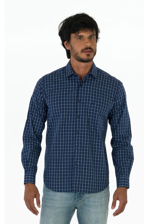 Camisa Casual Manga Longa Regular Xadrez Fideli - Marinho
