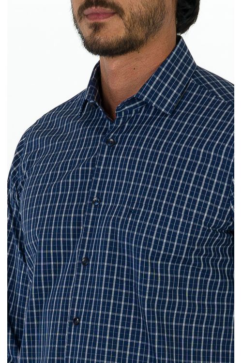 Camisa Casual Manga Longa Regular Xadrez Fideli - Marinho