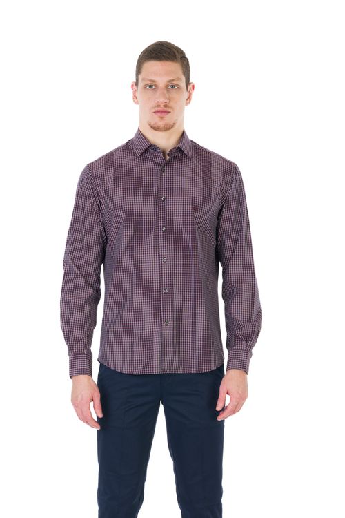 Camisa Casual Manga Longa Slim Xadrez Grid Gerardo Andriello - Vinho