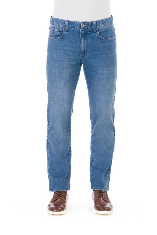 Calça Jeans Tradicional Com Elástico Giorno Fideli - Azul Claro