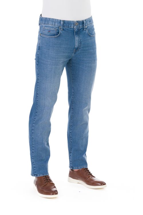 Calça Jeans Tradicional Com Elástico Giorno Fideli - Azul Claro