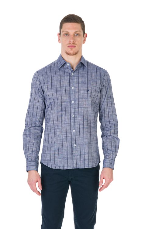Camisa Casual Manga Longa Slim Listrada Giorno Fideli