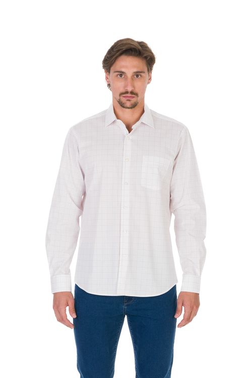 Camisa Casual Manga Longa Regular Xadrez Gerardo Andriello - Branco
