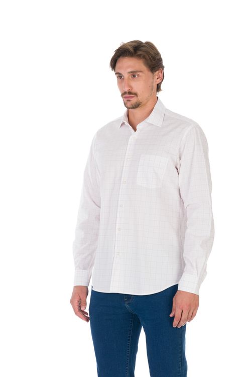 Camisa Casual Manga Longa Regular Xadrez Gerardo Andriello - Branco