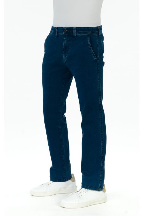 Calça Jeans Regular Com Elástico Ufficio Fideli - Azul Médio