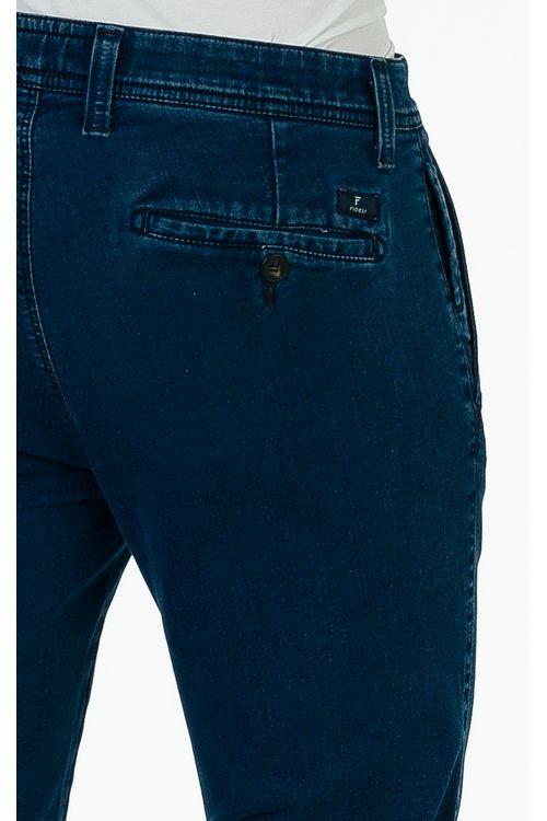 Calça Jeans Regular Com Elástico Ufficio Fideli - Azul Médio
