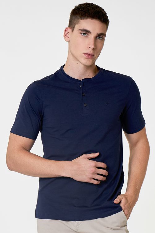Camiseta Manga Curta Regular Gola Padre Giorno Fideli - Marinho