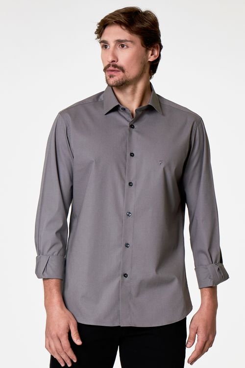 Camisa Casual Manga Longa Slim Stretch Giorno Fideli - Cinza