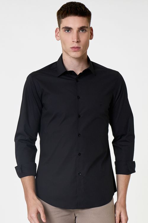 Camisa Casual Manga Longa Slim Stretch Giorno Fideli - Preto