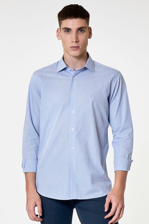 Camisa Casual Manga Longa Regular Xadrez Giorno Fideli - Azul