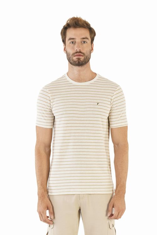 Camiseta Manga Curta Regular Listrada Ecollezione Fideli - Off-White/Caqui