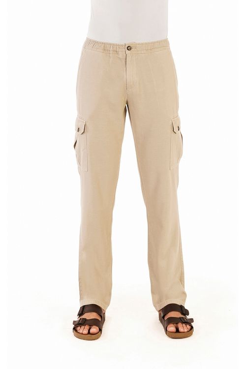 Calça Jeanswear Regular Cargo Com Elástico Giorno Fideli - Bege