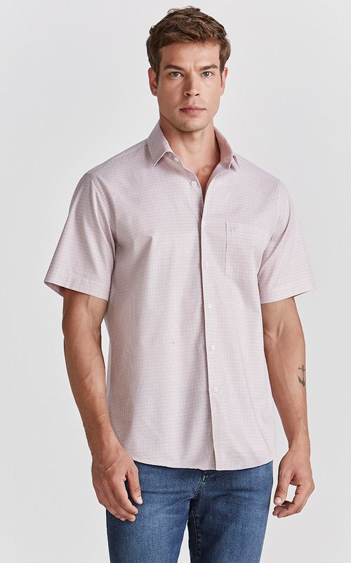 Camisa Casual Manga Curta Regular Algodão Egípcio Xadrez Fideli