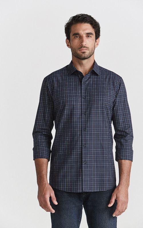 Camisa Casual Manga Longa Regular Algodão Egípcio Quadriculado Fideli