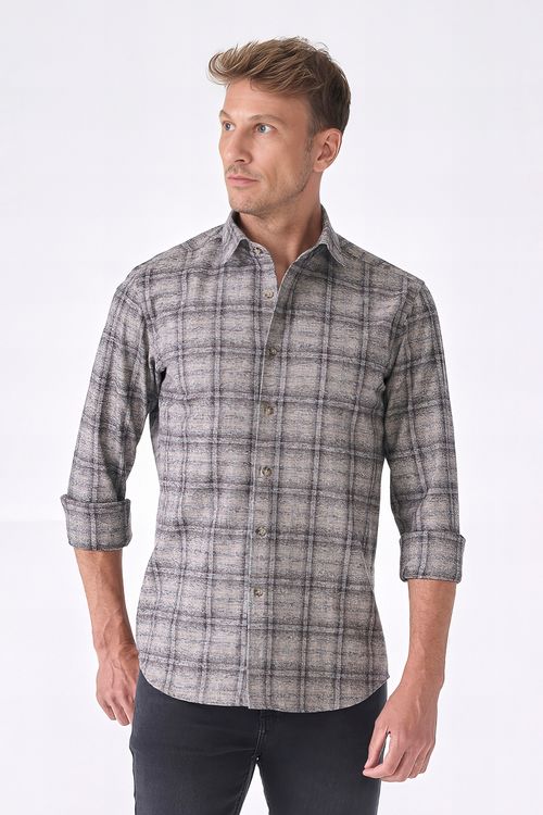 Camisa Casual Manga Longa Slim Flanela Xadrez Fideli